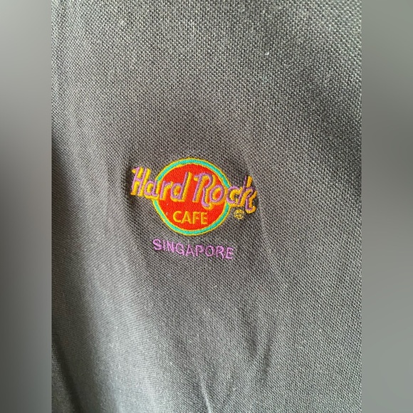 Hard Rock Cafe Singapore Vintage Faded Black Polo Shirt Y2K Cotton - Picture 4 of 6